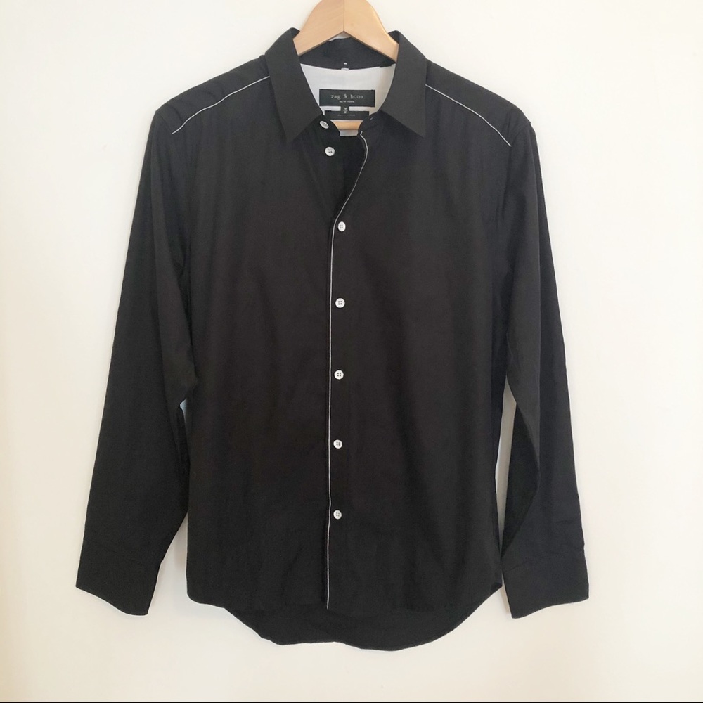 RAG & BONE Black w White Trim Button Down Shirt M